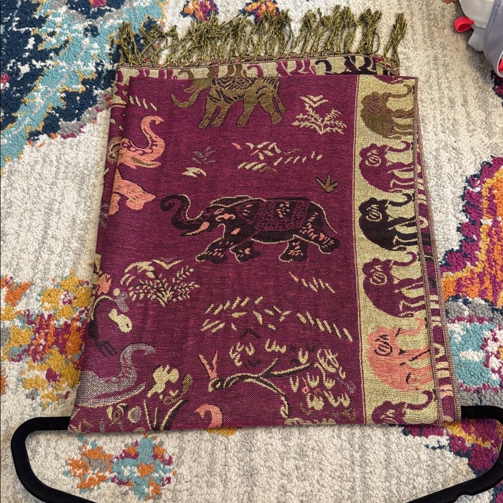 Pink and GoldPatterned Scarf with Fringe - Picture 4 of 5